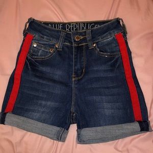 Red Stripe High waisted denim shorts